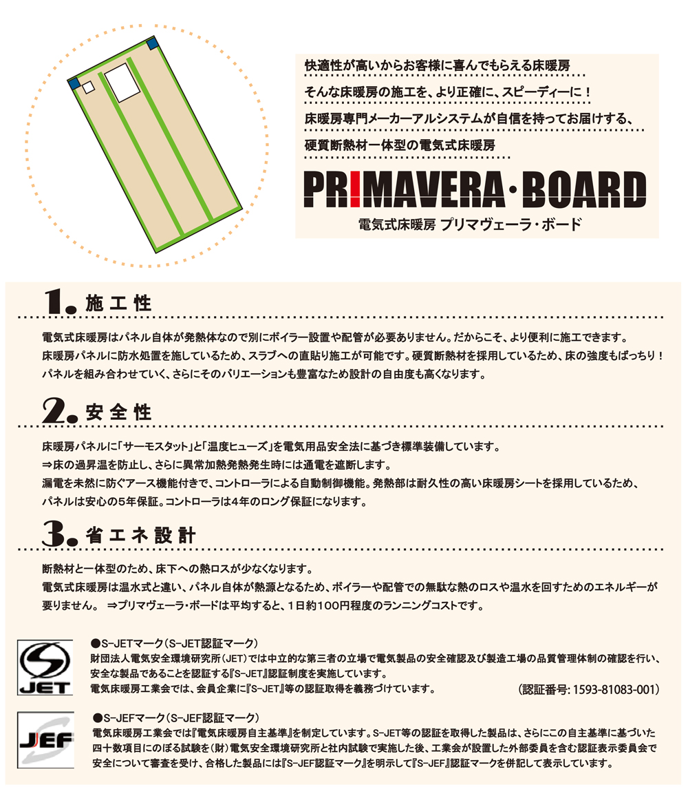 新作ウエア 住設コロシアムアルシステム電気式床暖房システム プリマヴェーラ ネオ LDK向けセット 200V 仕上げ材別途  現場オリジナルの見積書作成致します